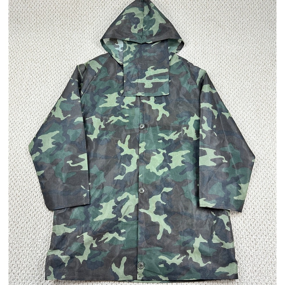 Vtg Redhead Sheer Mesh Overcoat Mens M Camo Hooded Bug Jacket Long Sleeve Button